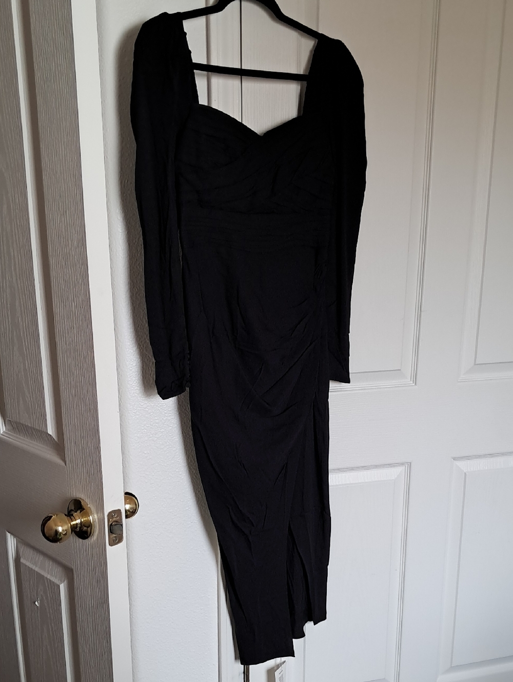 Self-Portrait Black Long-Sleeve Midi Dress